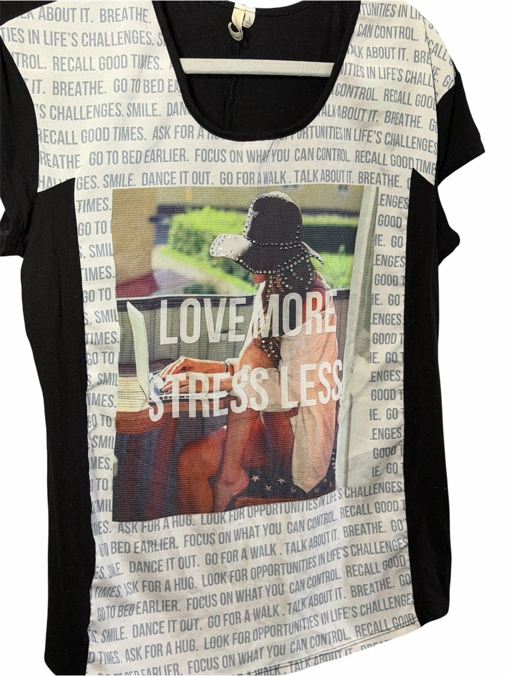 Short-Sleeve 'Love More Stress Less' Graphic Tee - Black & White